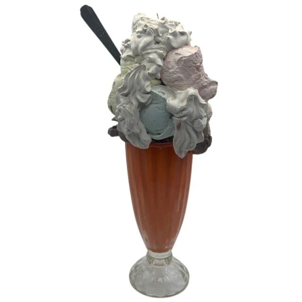 Faux Ice Cream Sundae Candle Holder 12.5" Retro Kitsch Pastel Dessert Decor